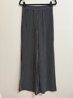 Aqua Wide Leg Black & White Striped Pants